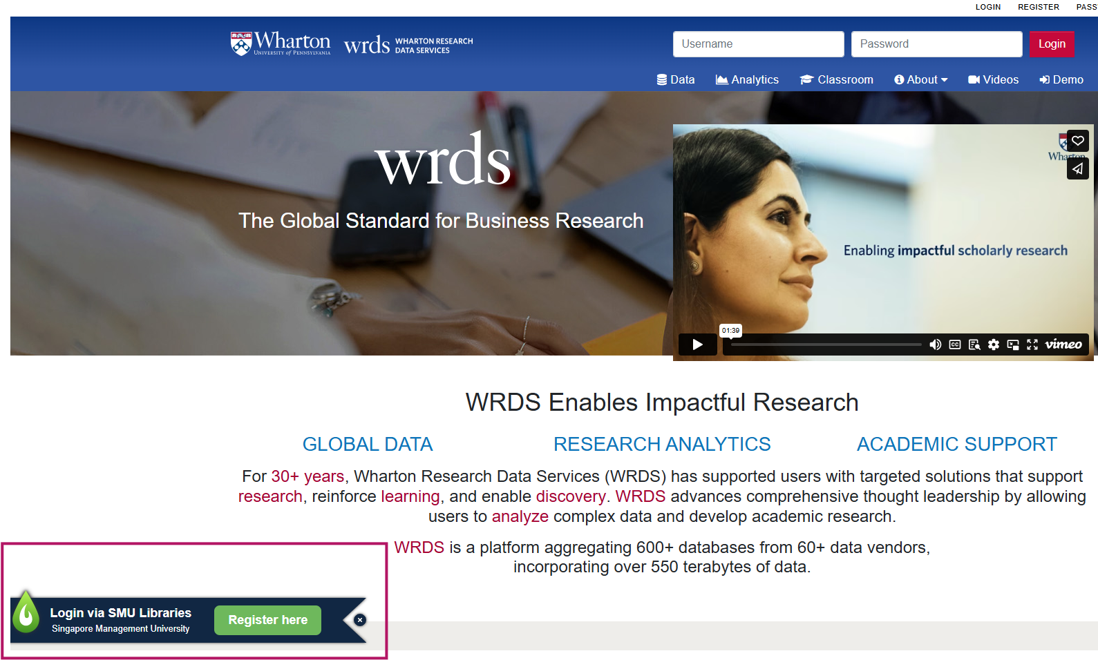 LibKey WRDS registration popup